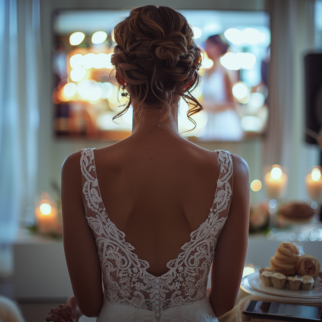 A bride looking at a screen | Source: Midjourney