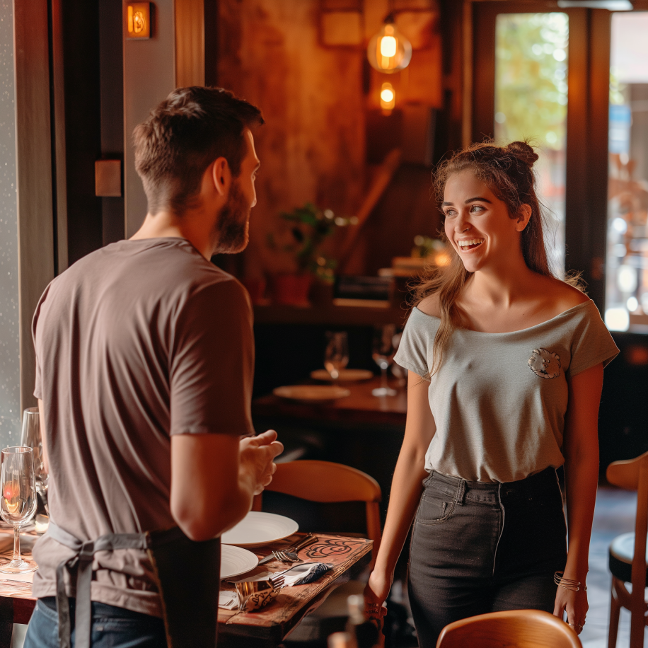 A woman meeting a man in a restaurant | Source: Midjourney