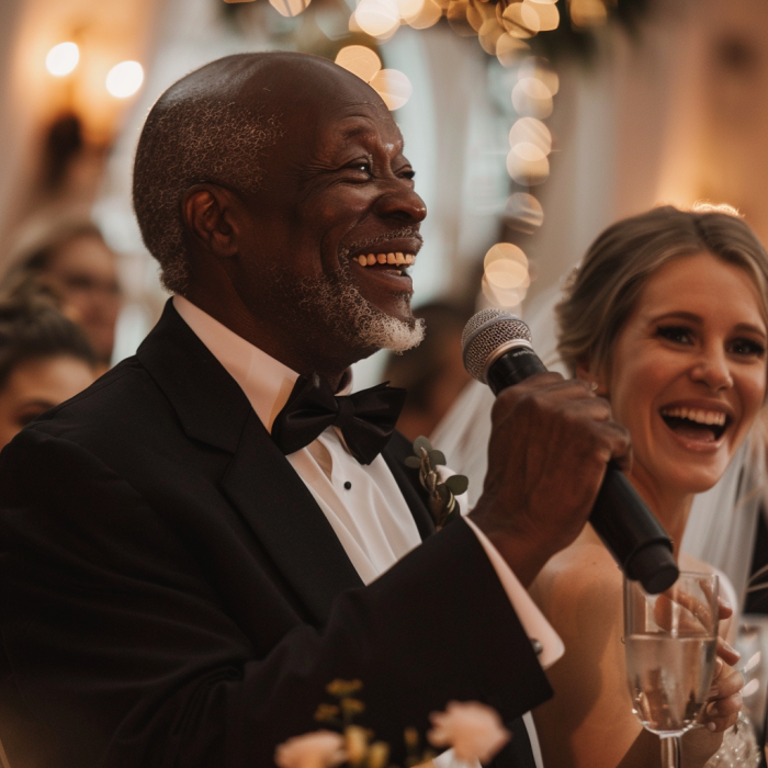 A man giving a speech at his stepdaughter's wedding | Source: Midjourney