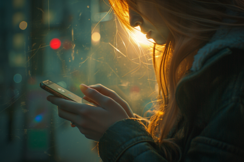 A young woman texting on her cellphone | Source: Midjourney