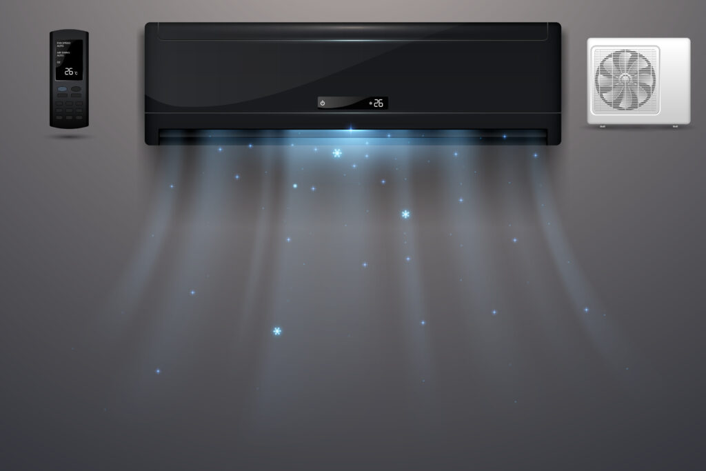 Black air conditioner with cold wind effect