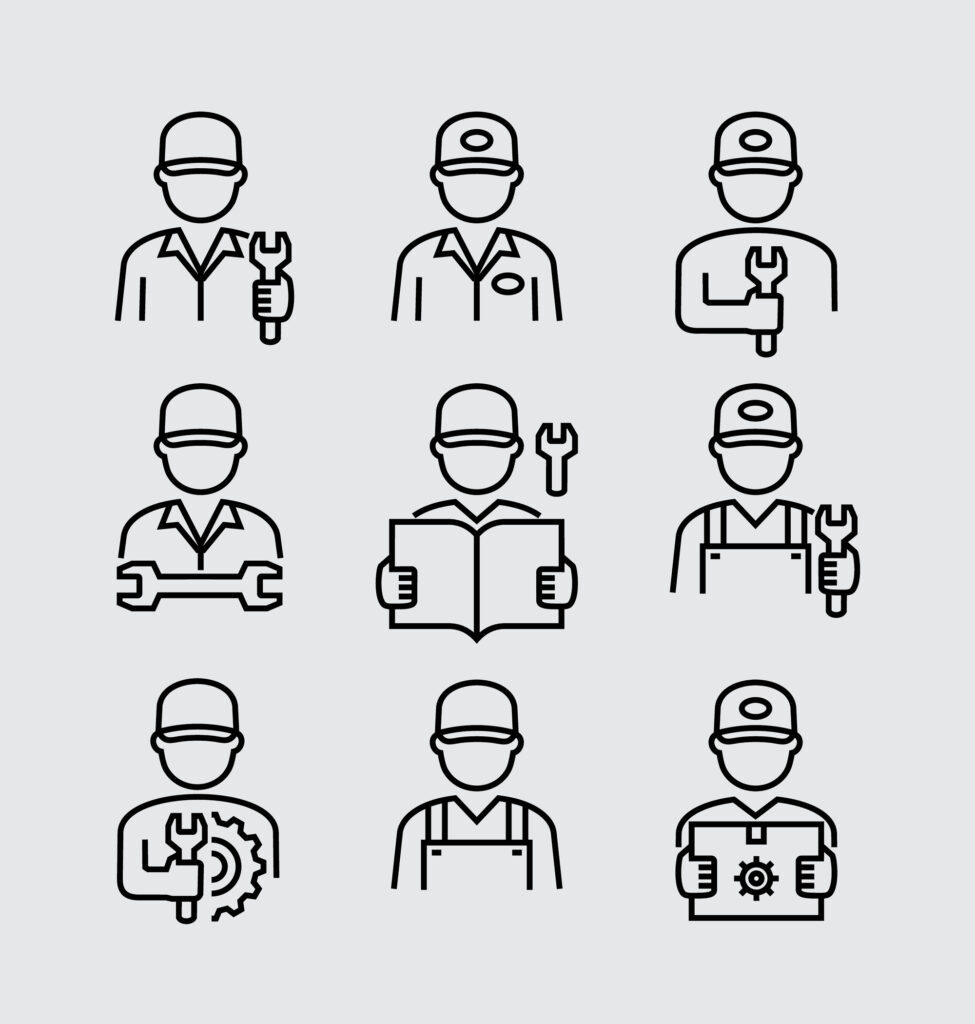 Worker Engineer Technician Mechanic Avatar Vector Line Icons
