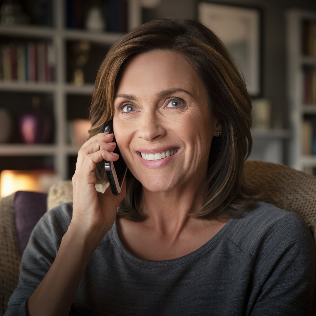 A woman talking on a mobile phone, smiling | Source: Midjourney