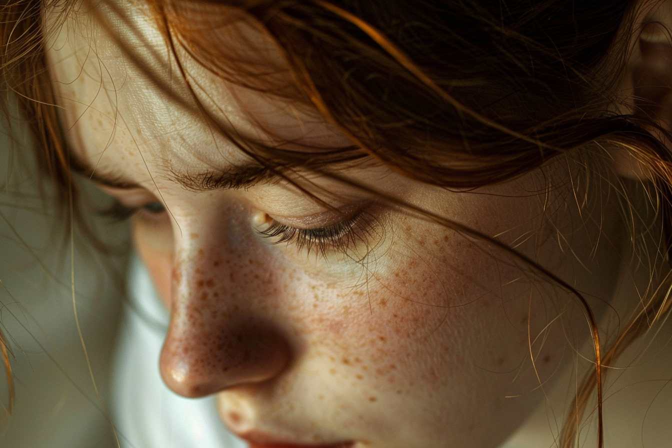 A close-up shot of a woman looking down | Source: Midjourney