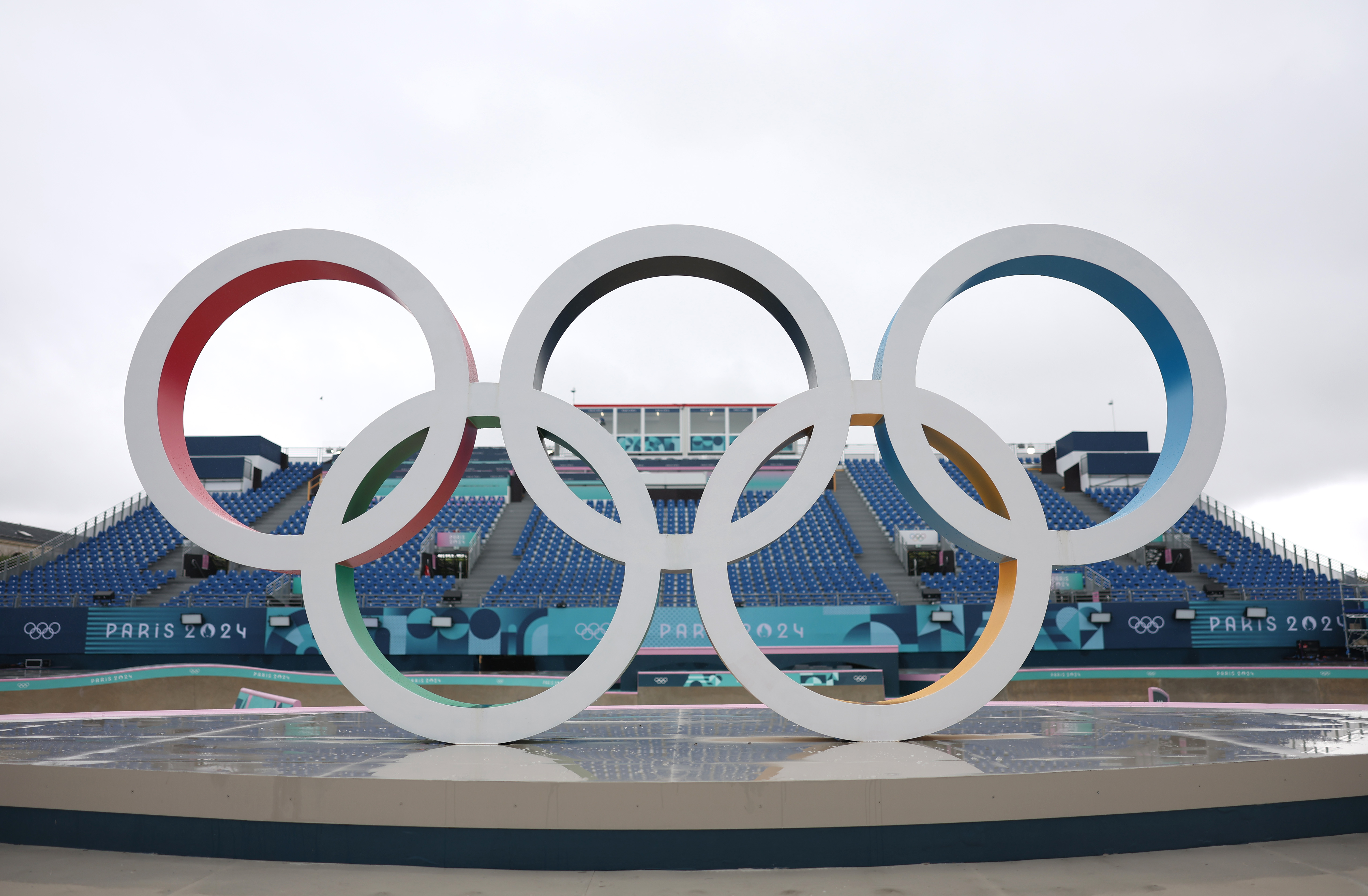 Olympic rings at La Concorde ahead of the Paris Olympic Games on July 23, 2024, in Paris, France. | Source: Getty Images